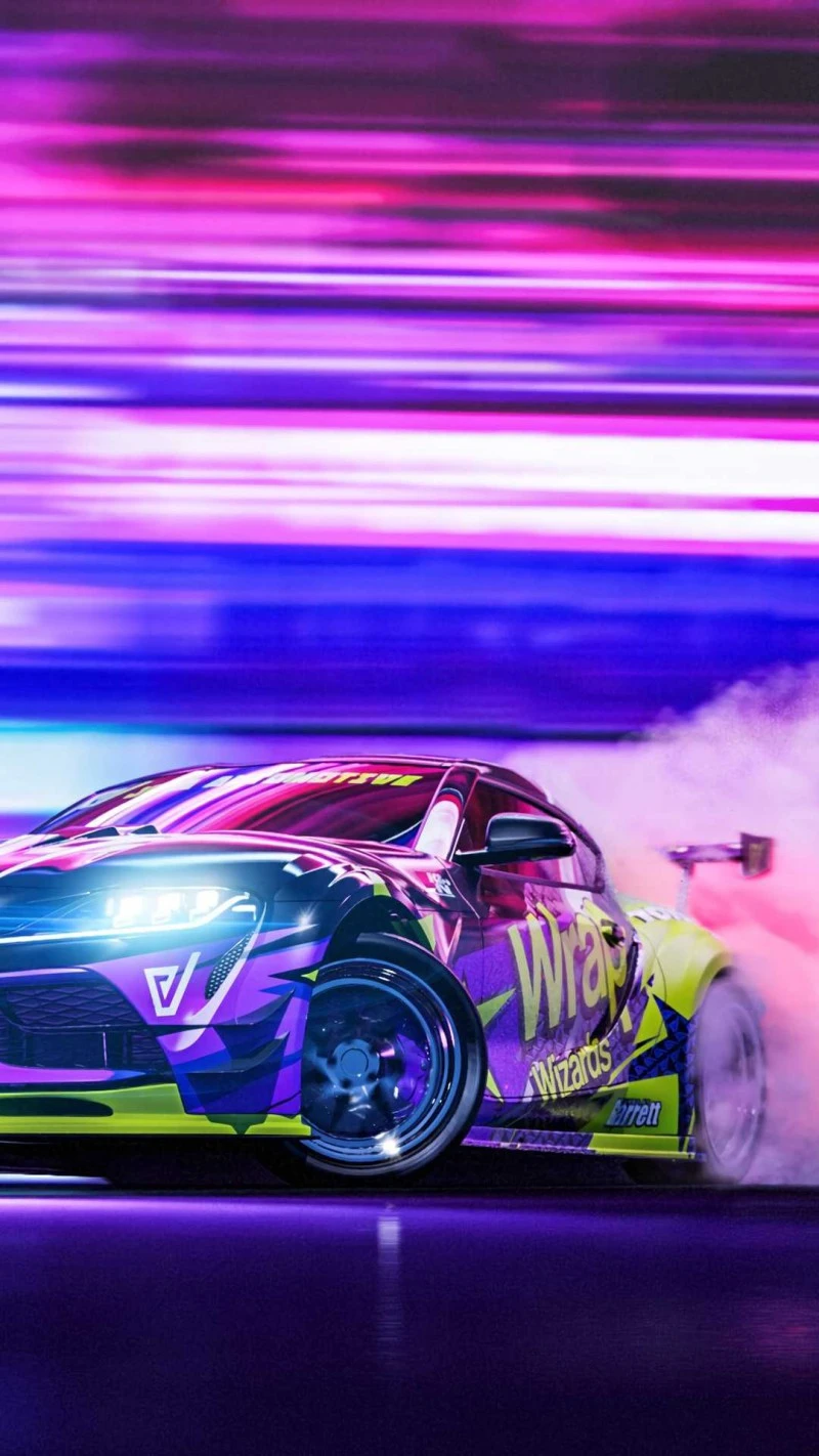 Neon Drift King 4K Mobile Wallpaper