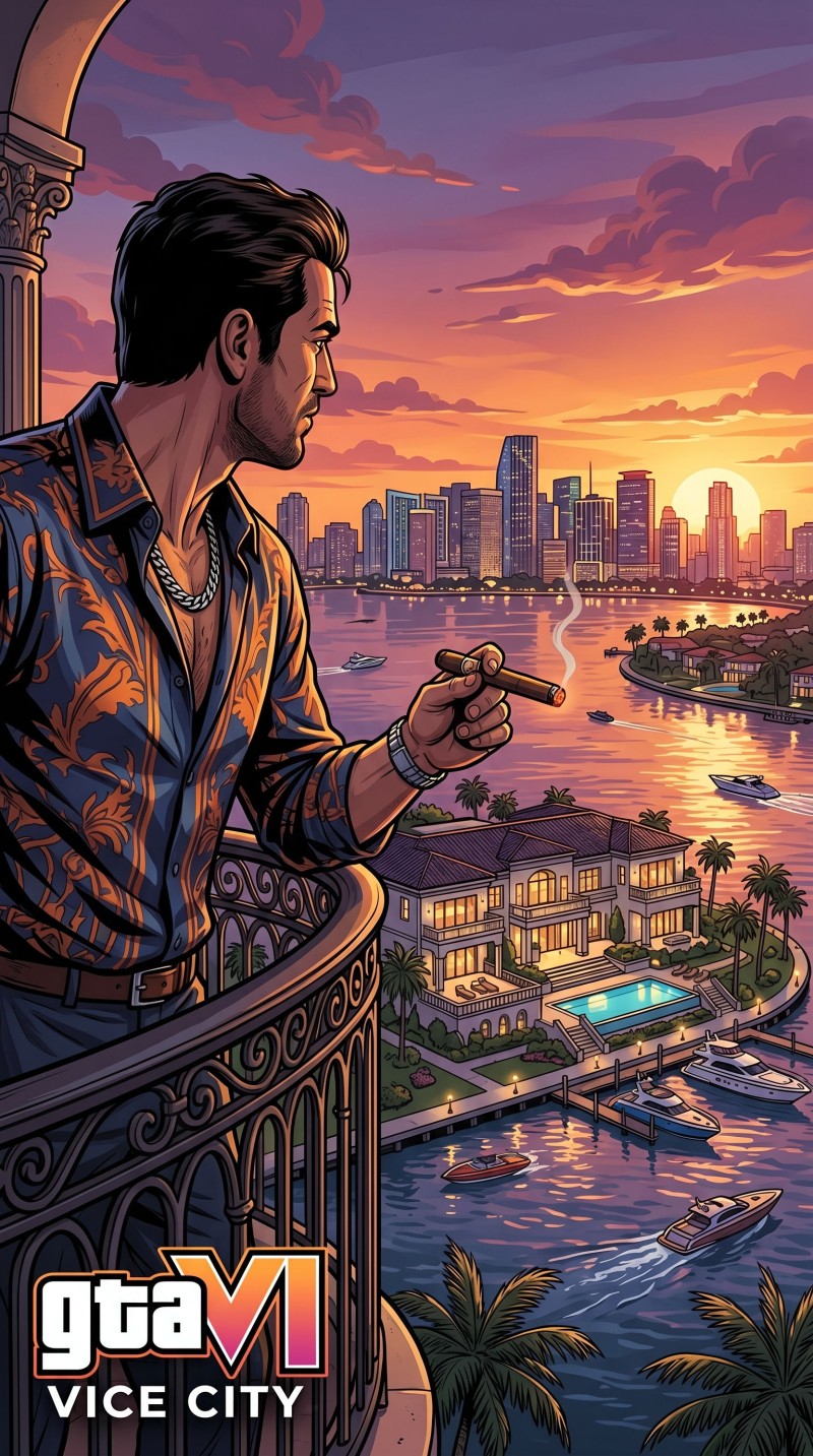 Vibrant Sunset GTA VI Portrait of a Luxurious Cityscape 4K Mobile Wallpaper