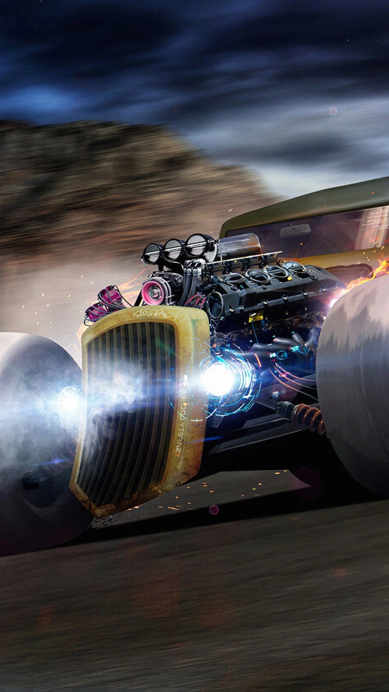 Cyberpunk Hot Rod 4K Mobile Wallpaper