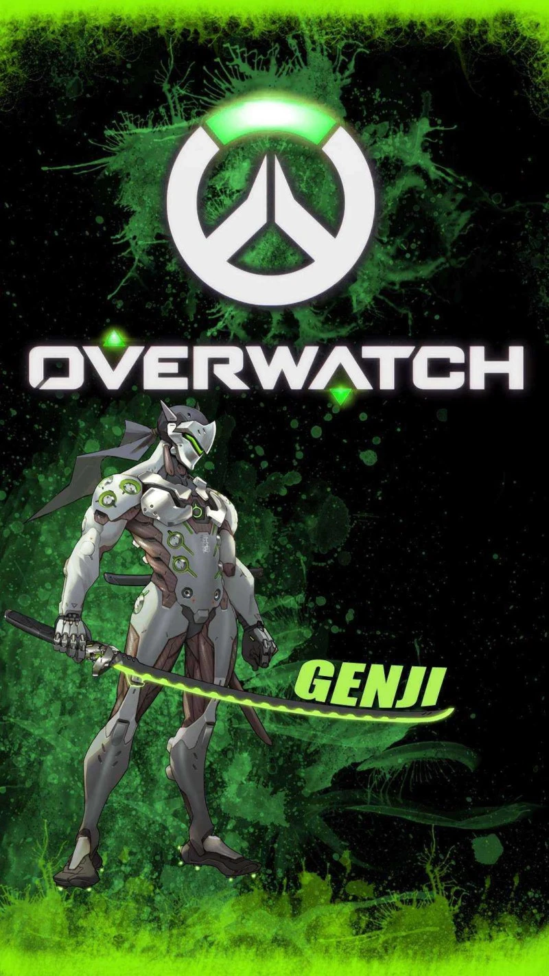 Genji with Overwatch Logo 4K Mobile Wallpaper