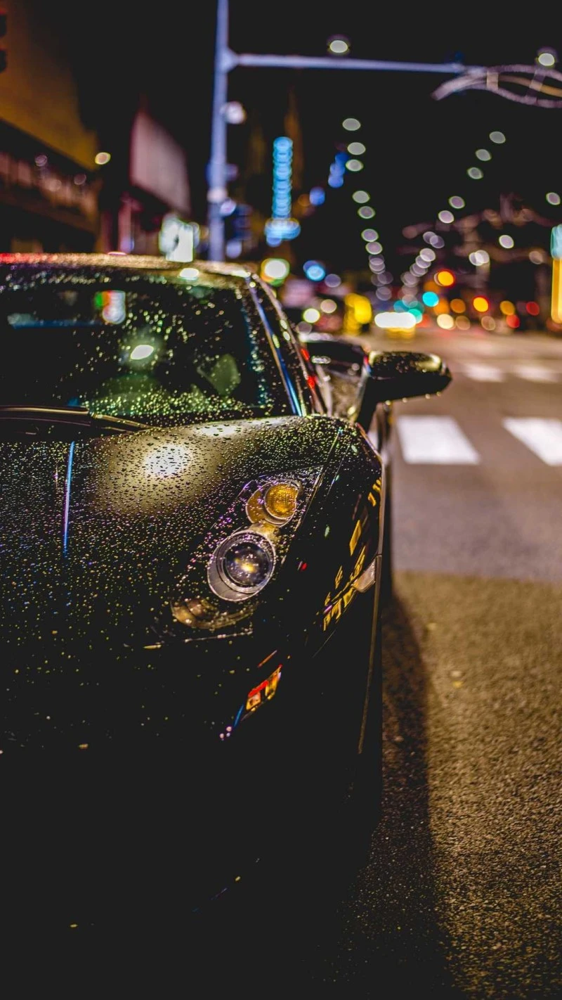 Lamborghini in the Rain at Night 4K Mobile Wallpaper