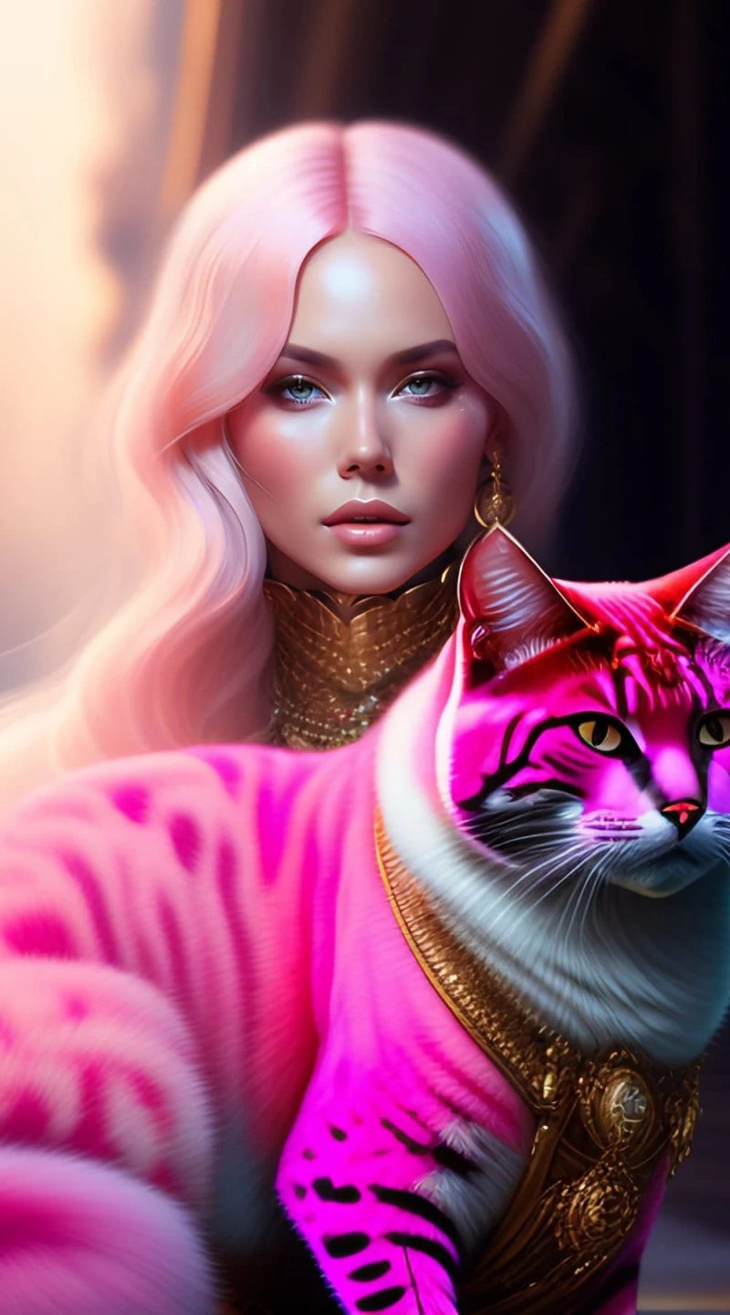 Pink Princess and Her Feline Companion 4K Mobile Wallpaper