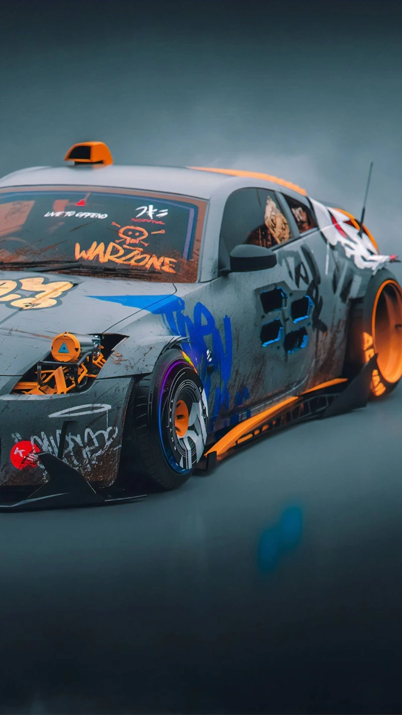 Graffiti Nissan 350Z 4K Mobile Wallpaper