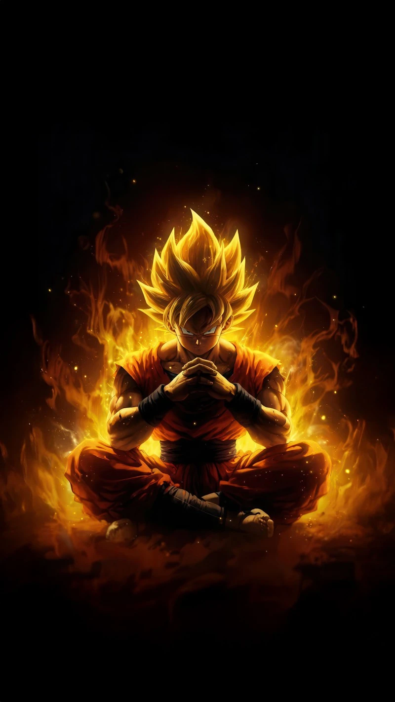 Goku's Fiery Meditation 4K Mobile Wallpaper
