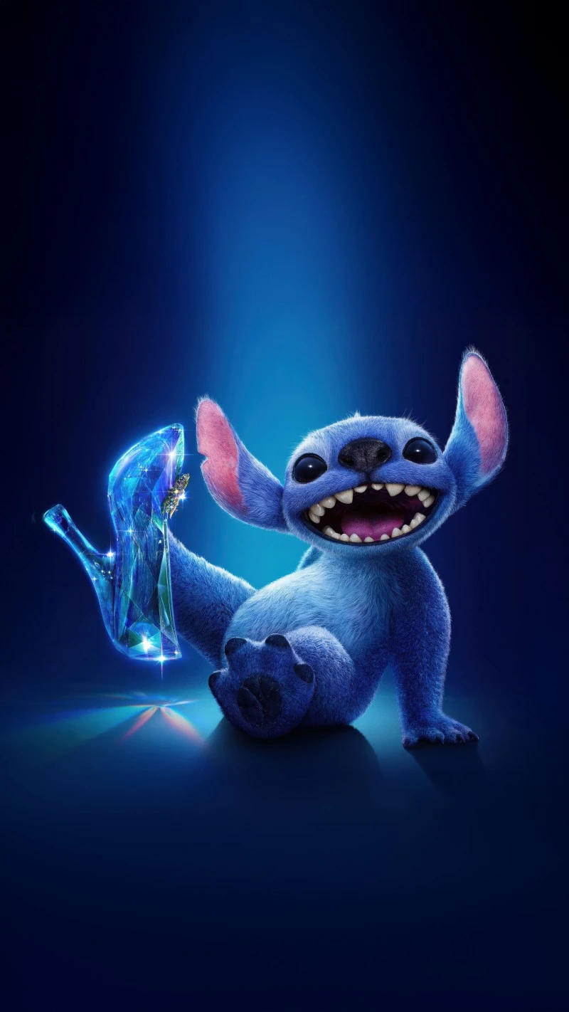 Stitch with Cinderella's Glass Slipper 4K Mobile Wallpaper
