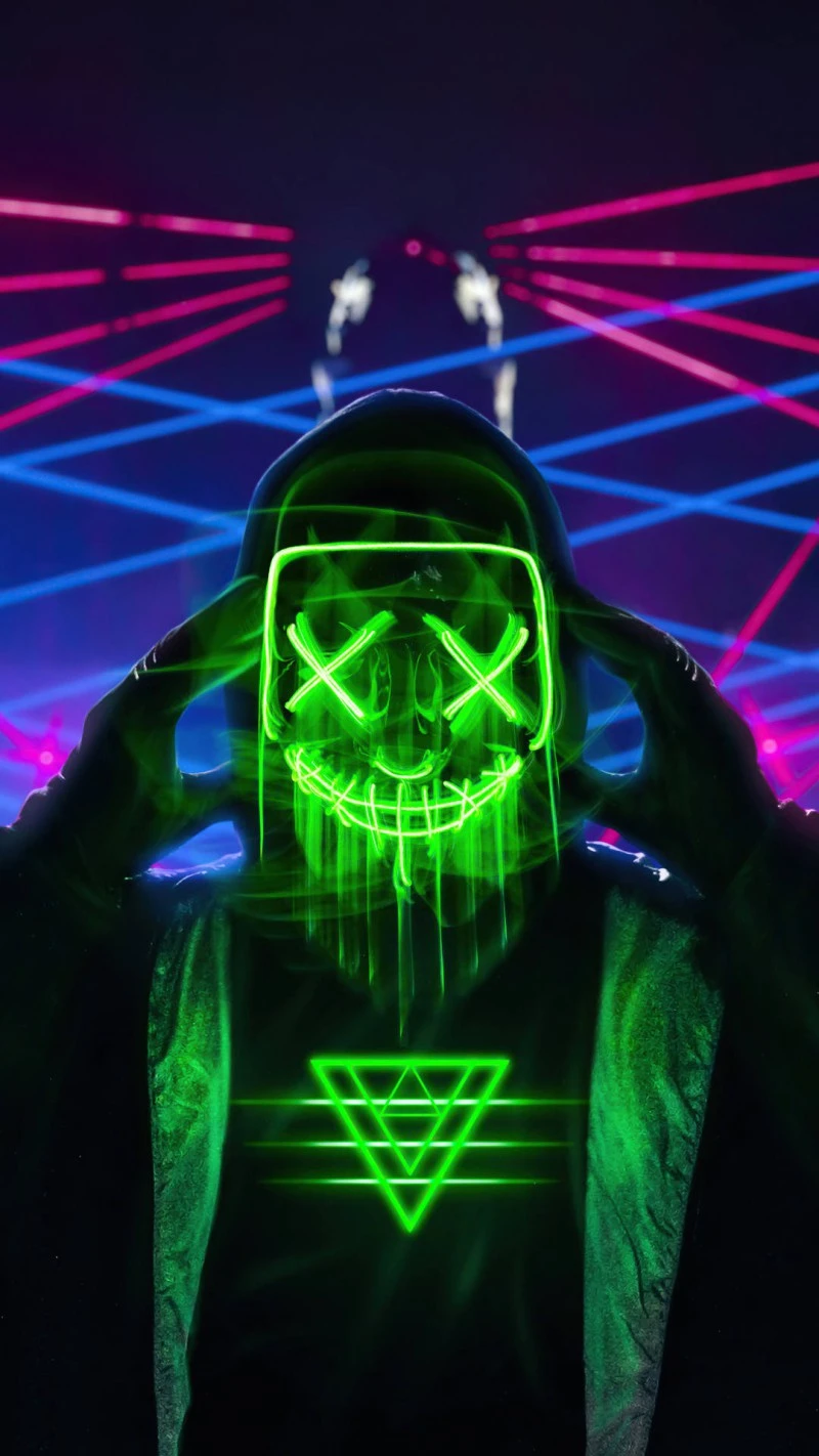 Neon Green Mask in Laser Grid 4K Mobile Wallpaper