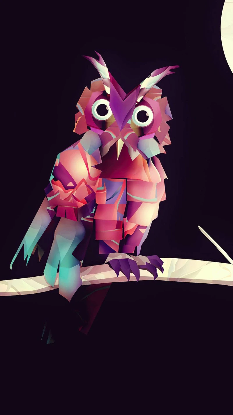 Geometric Owl at Night 4K Mobile Wallpaper