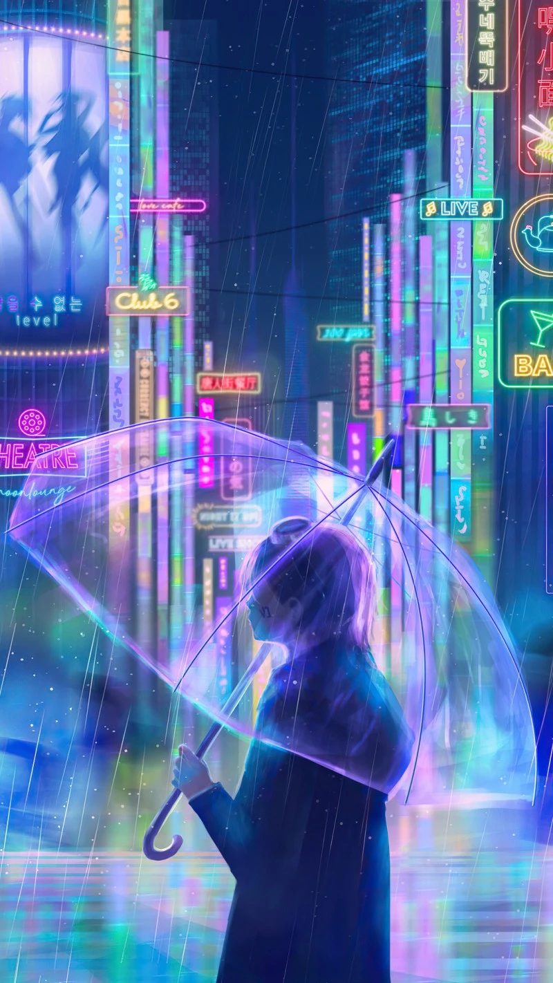 Cyberpunk City Rain 4K Mobile Wallpaper