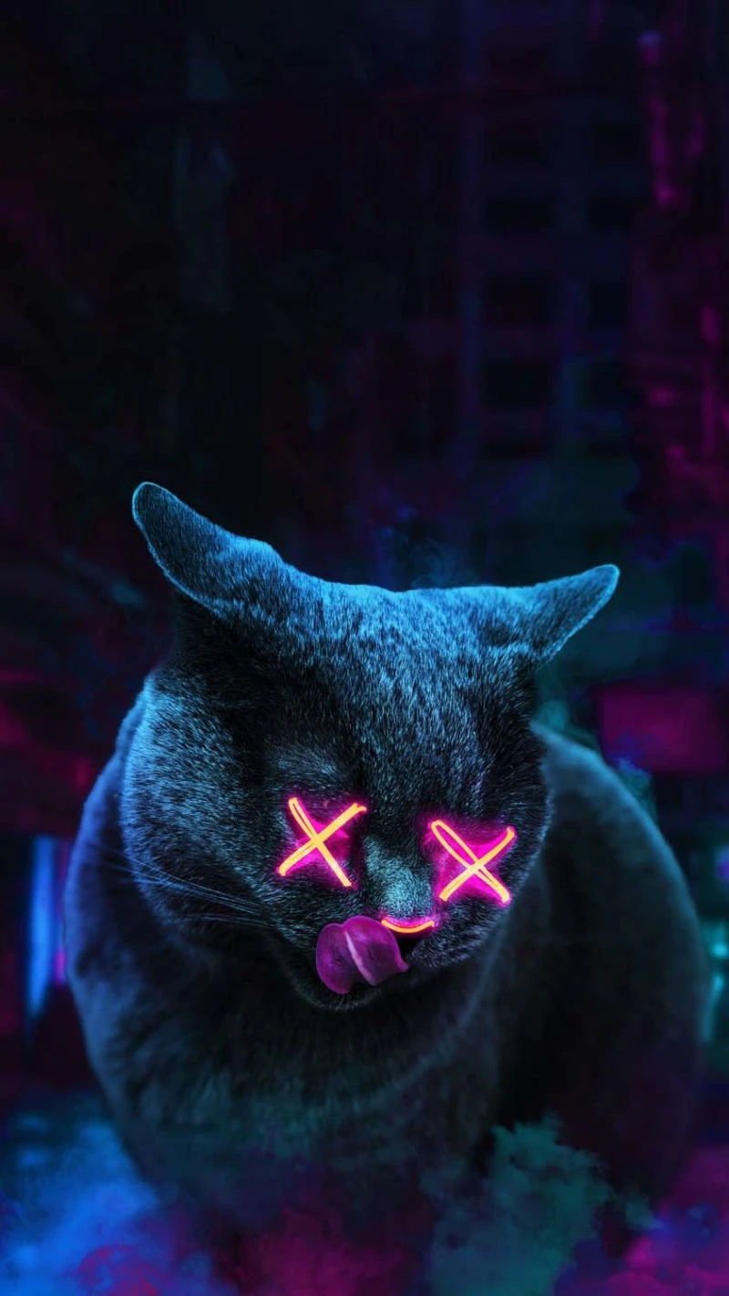 Neon Cat 4K Mobile Wallpaper