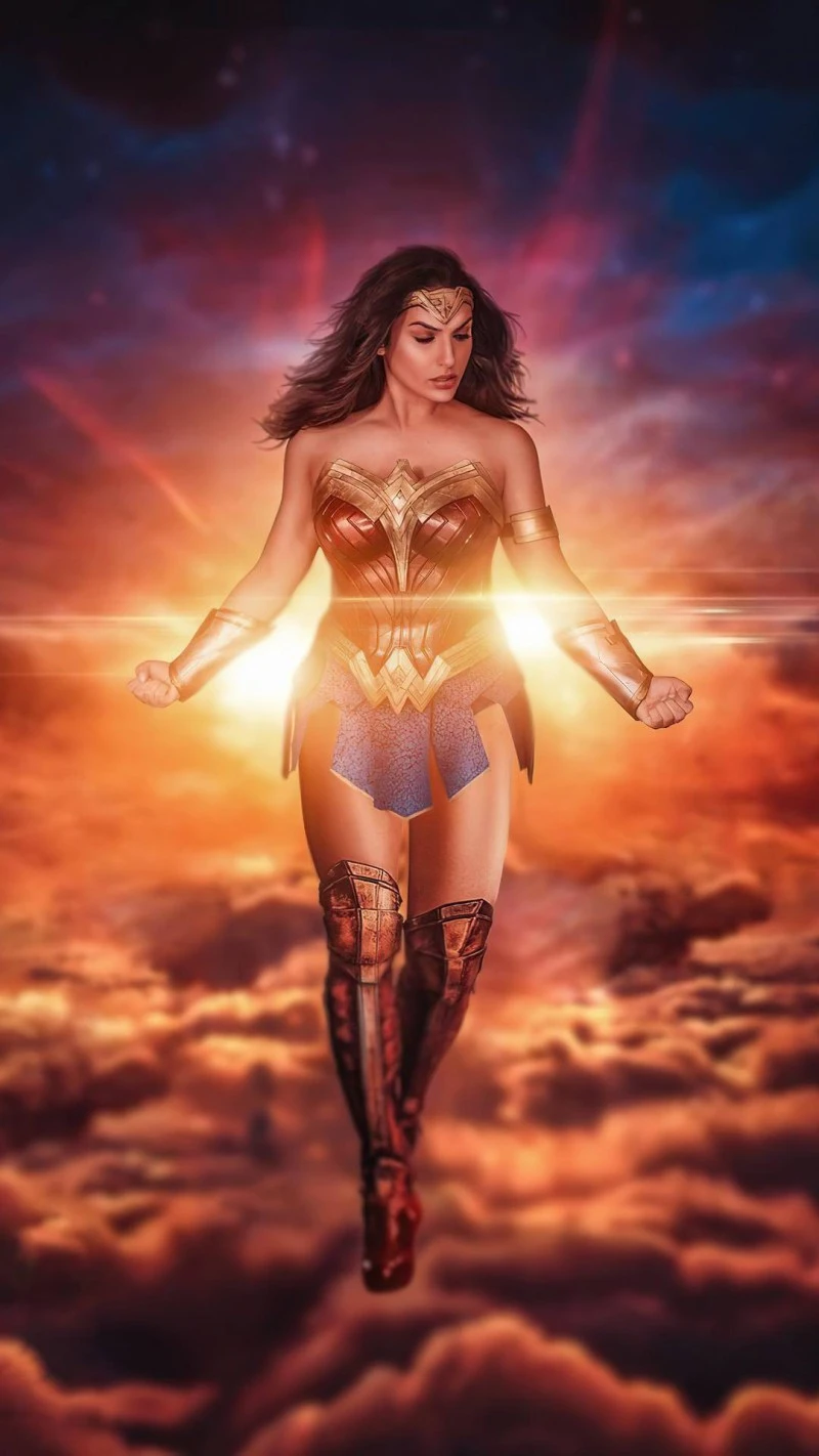 Wonder Woman Cosplay: Celestial Flight 4K Mobile Wallpaper