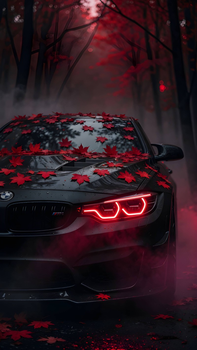 Misty Red Leaves BMW Wallpaper iPhone Lock Screen 4K Red Wallpaper