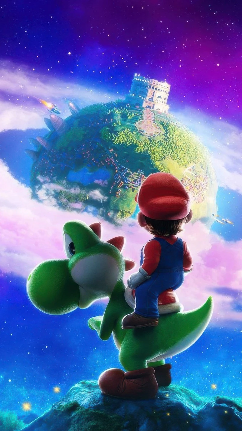 Mario and Yoshi in Space 4K Mobile Wallpaper