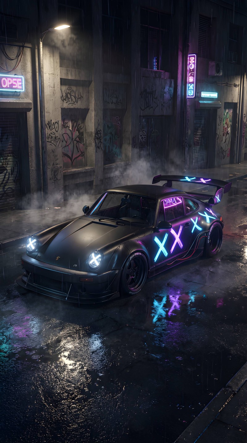 Neon Cyberpunk City Porsche Wallpaper iPhone Background 4K Cyber Wallpaper