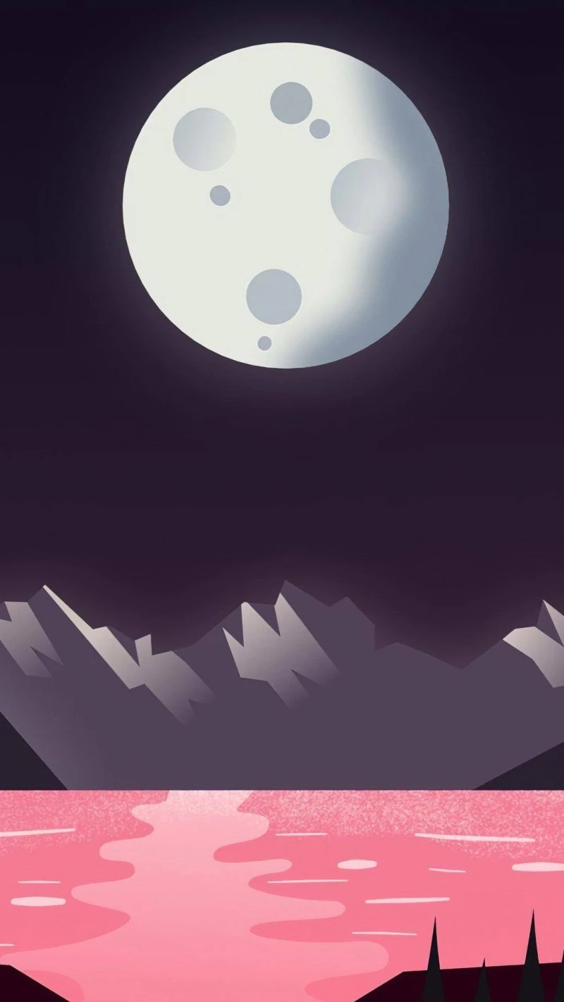 Pink Moonlit Lake 4K Mobile Wallpaper