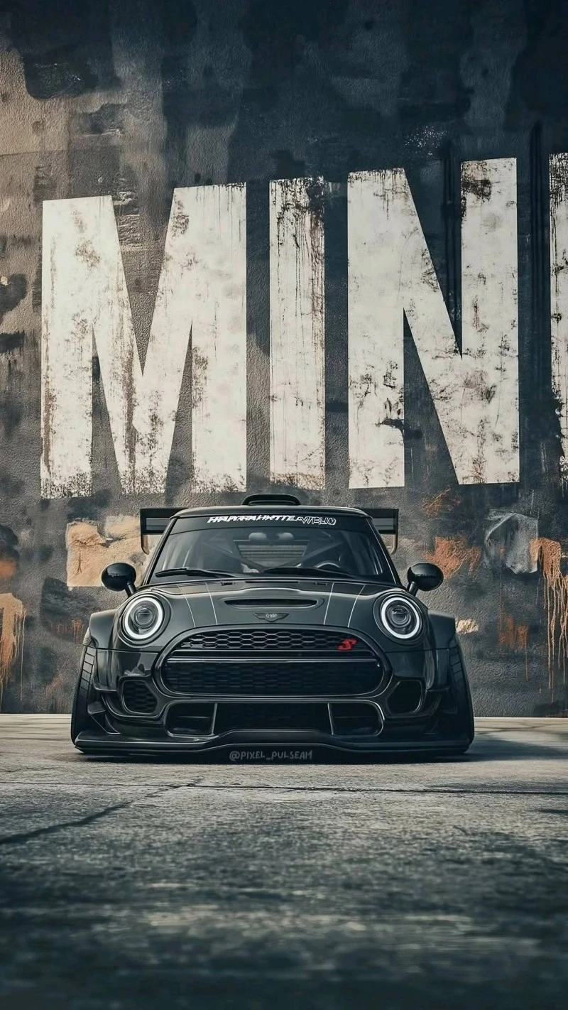Dark Mini Cooper Widebody Graffiti Urban Wallpaper 4K Mobile Wallpaper