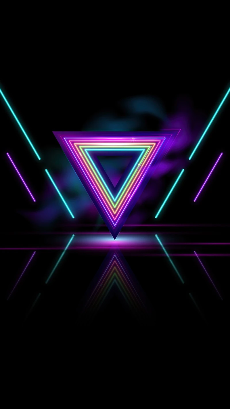 Neon Triangle Reflection 4K Mobile Wallpaper