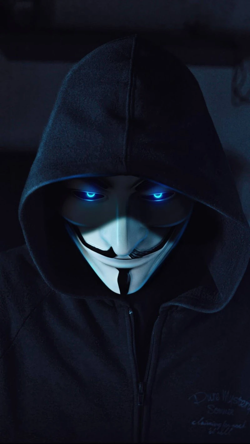 Anonymous with Glowing Blue Eyes 4K Mobile Wallpaper
