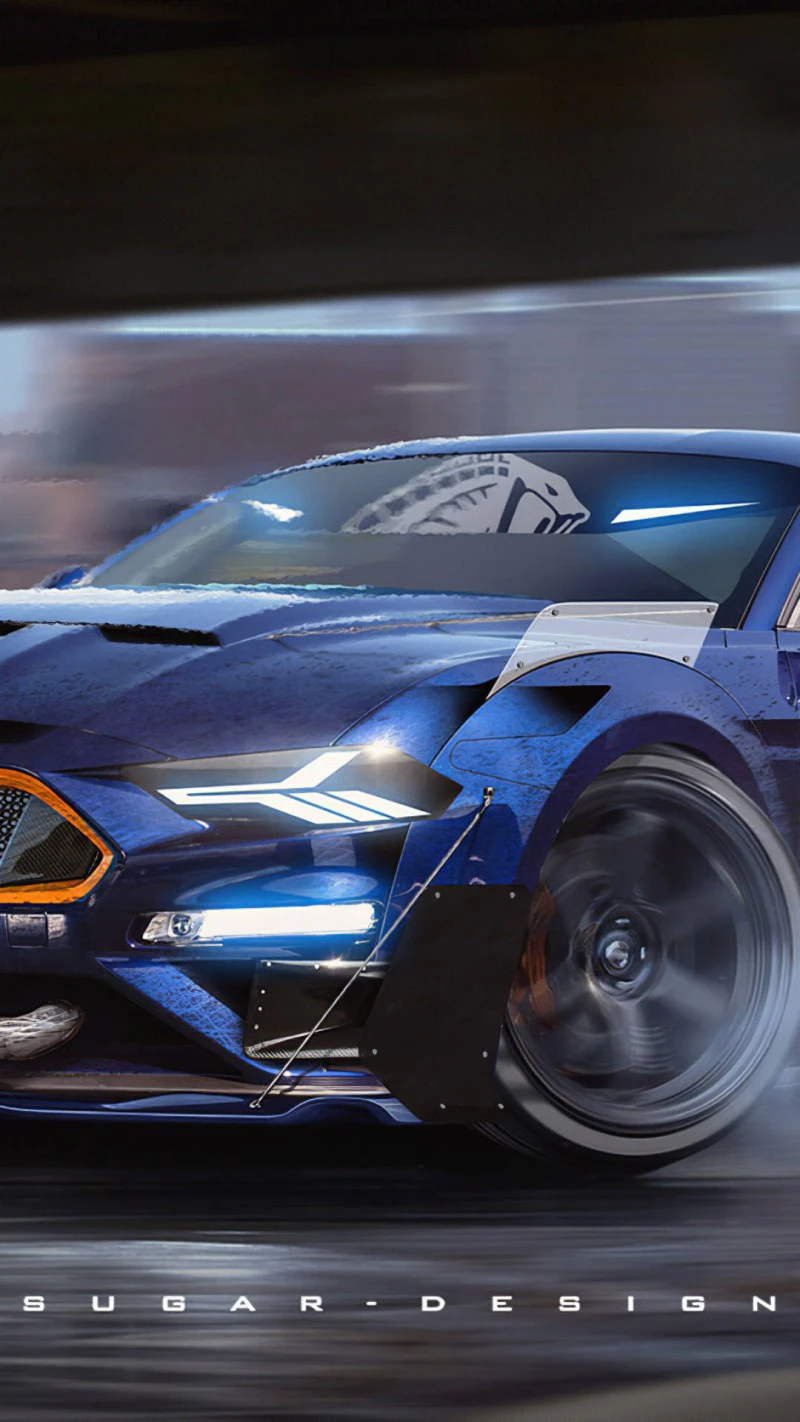 Blue Mustang Drifting 4K Mobile Wallpaper