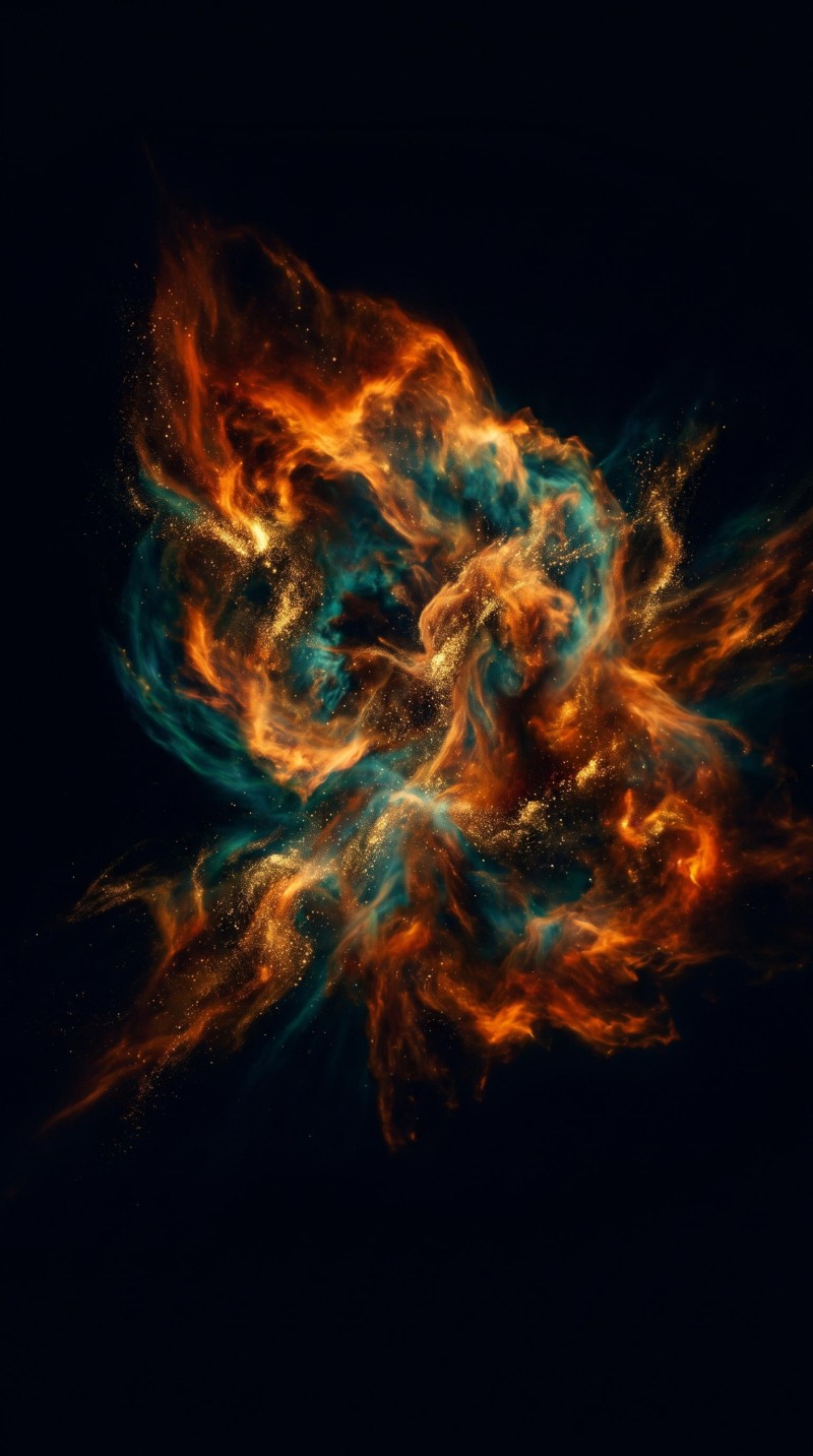 Dense Cosmic Nebula with Orange and Blue Swirls Wallpaper 4K Dark Wallpaper