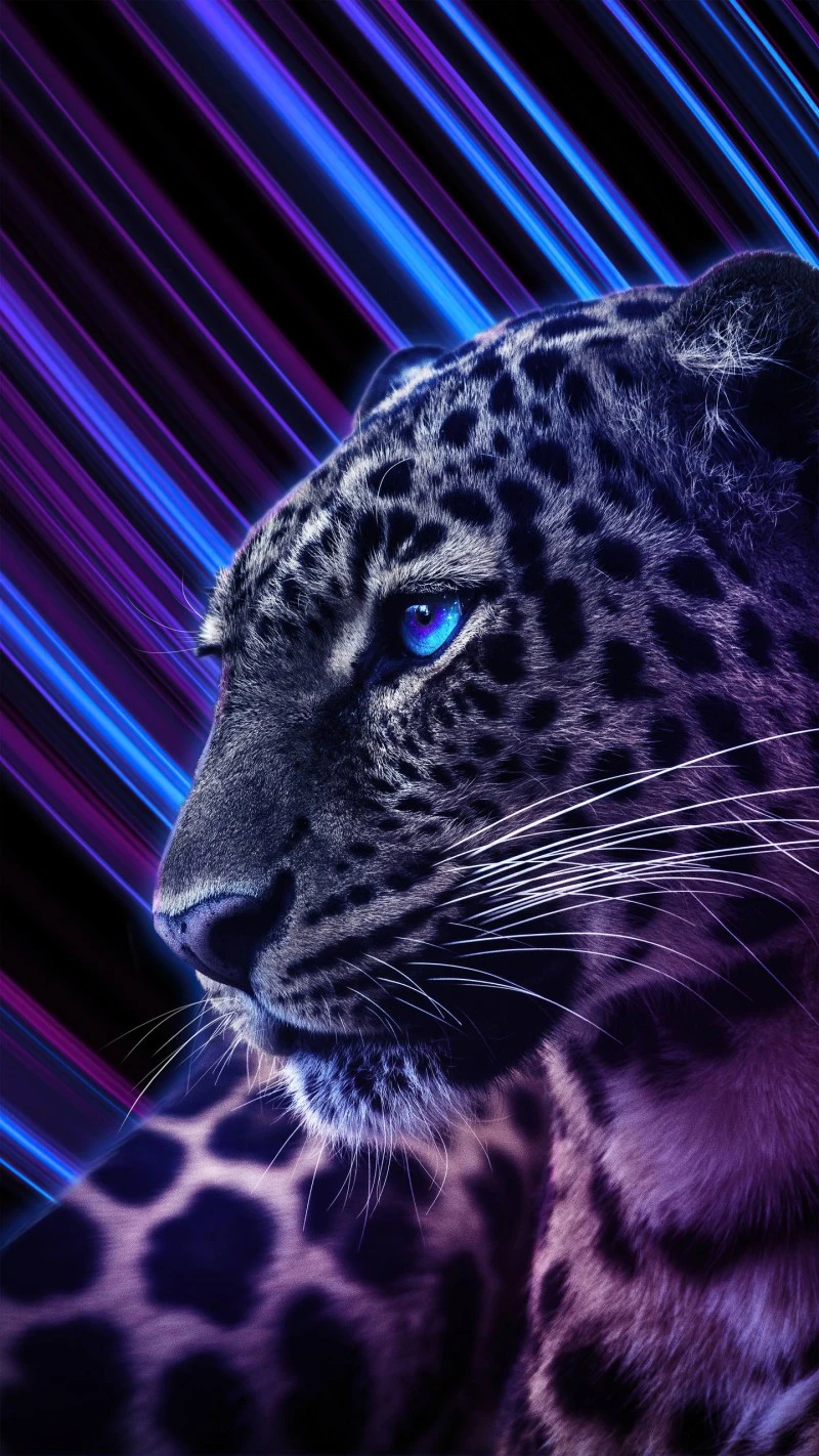 Neon Snow Leopard 4K Mobile Wallpaper