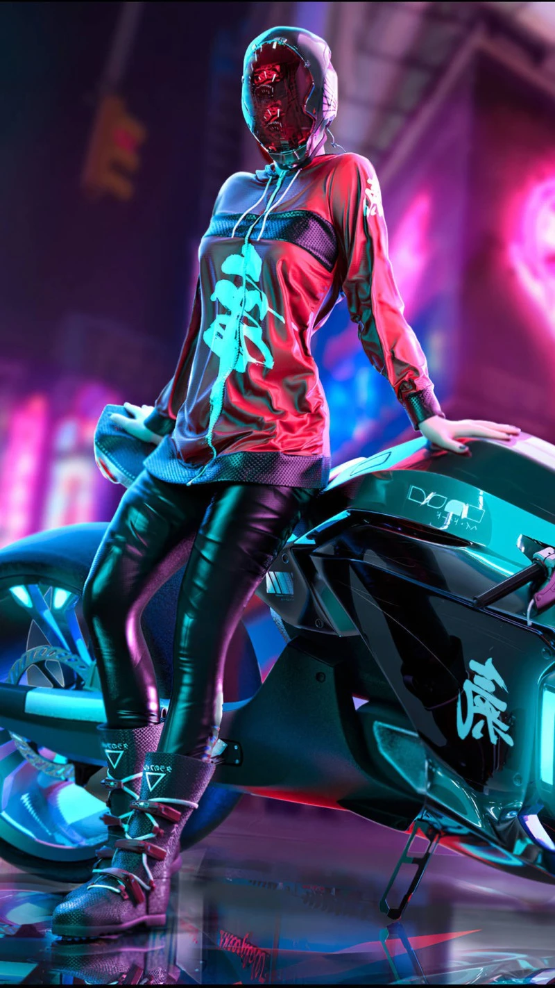 Cyberpunk Biker 4K Mobile Wallpaper