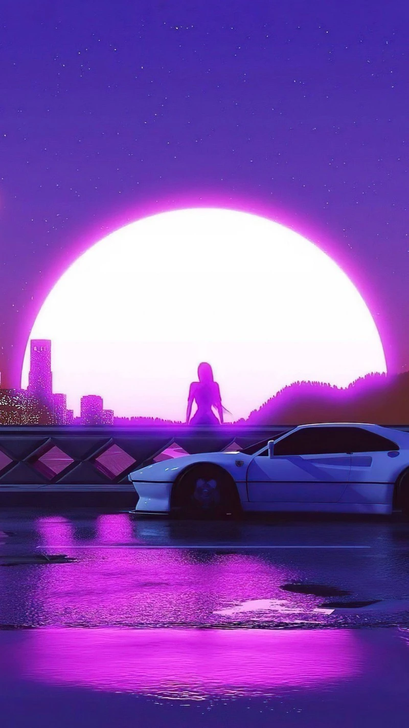 Retro Futuristic Night 4K Mobile Wallpaper