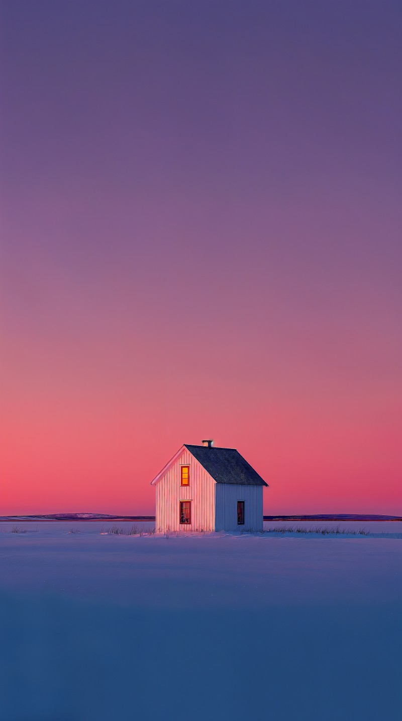 Serene Winter Solitary House Landscape Wallpaper for Mobile 4K Scene Wallpaper