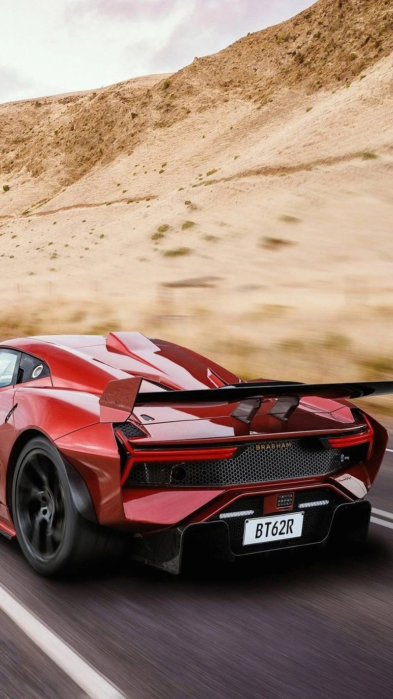 Brabham BT62R: A Red Beast on the Open Road 4K Mobile Wallpaper