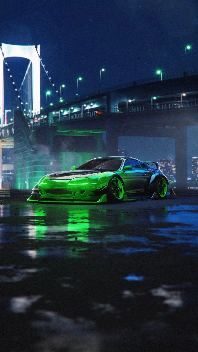 Neon Nights: A Custom Supra in Tokyo 4K Mobile Wallpaper