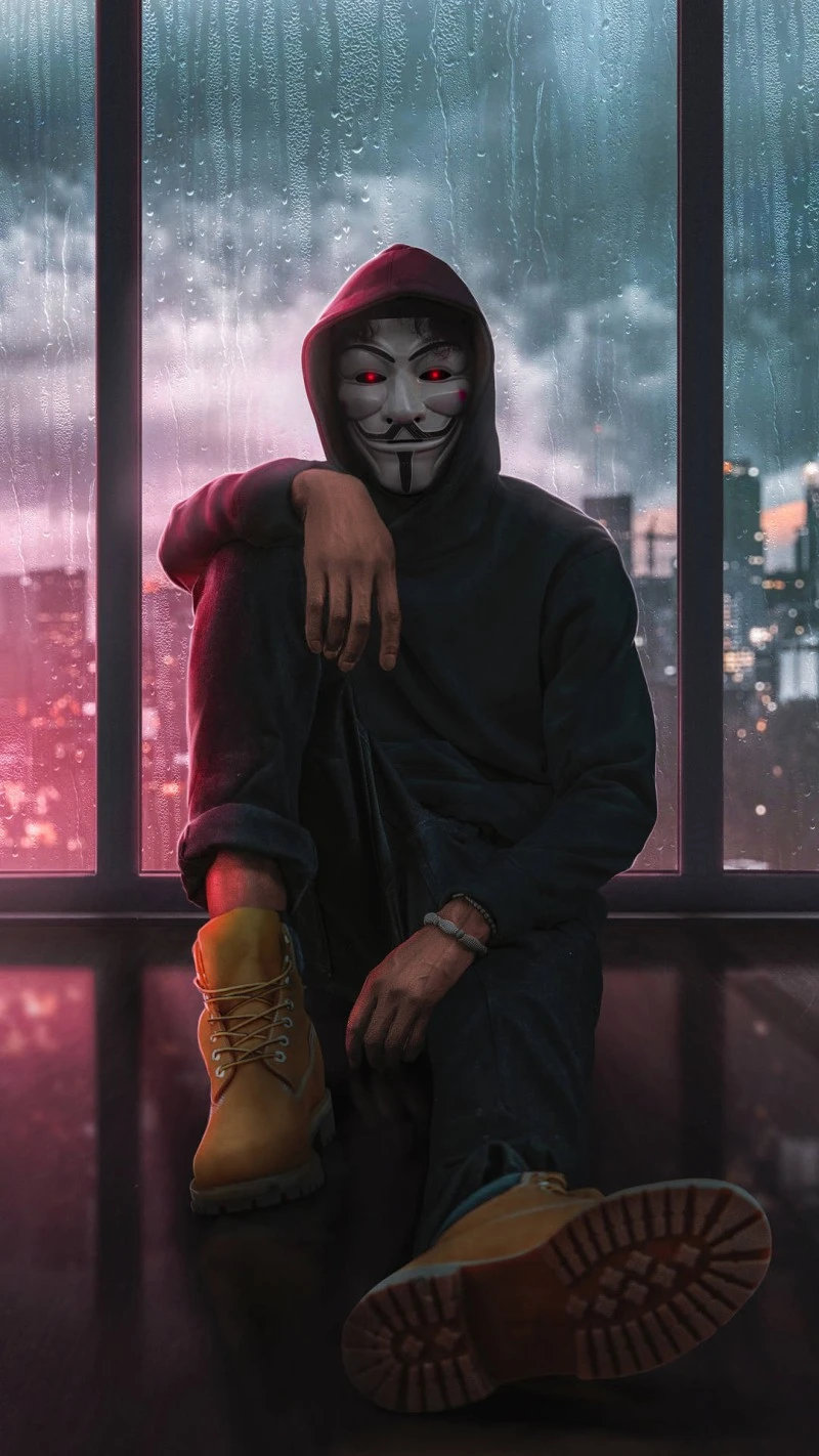 Anonymous in the Rain 4K Mobile Wallpaper