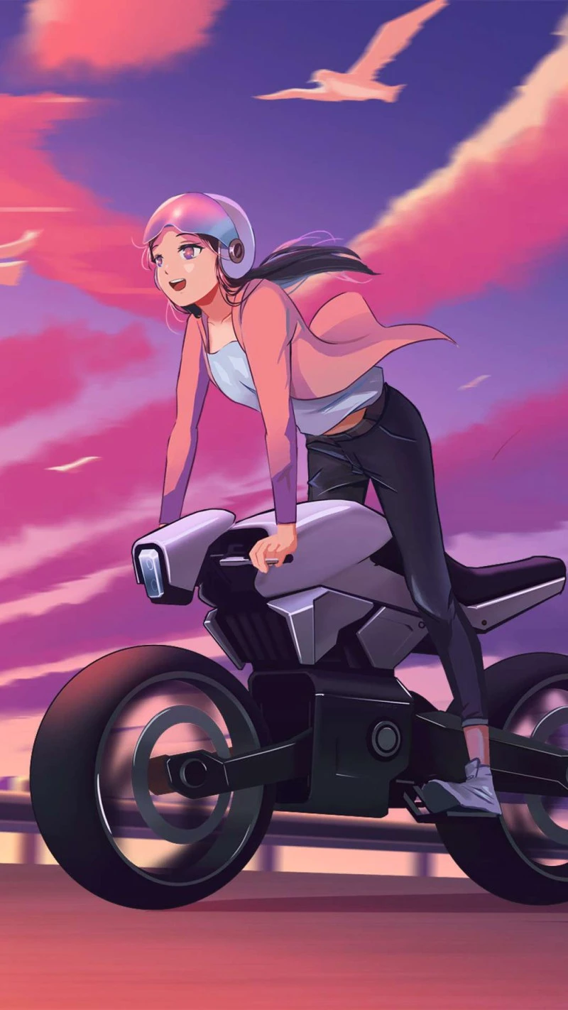 Anime Girl Riding a Futuristic Motorcycle 4K Mobile Wallpaper