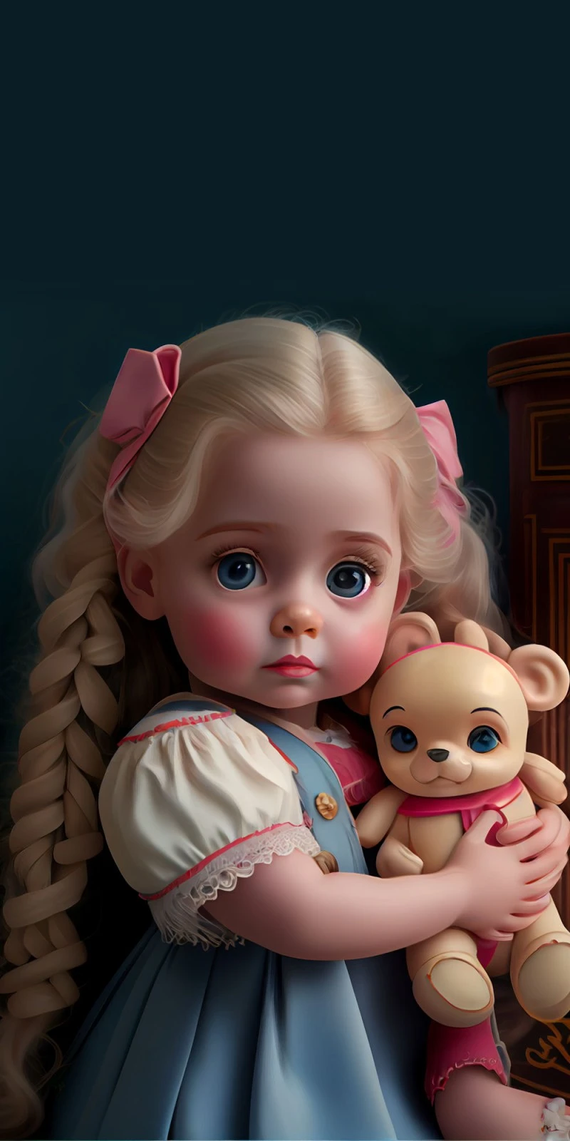 Adorable Blonde Doll with Teddy Bear 4K Mobile Wallpaper