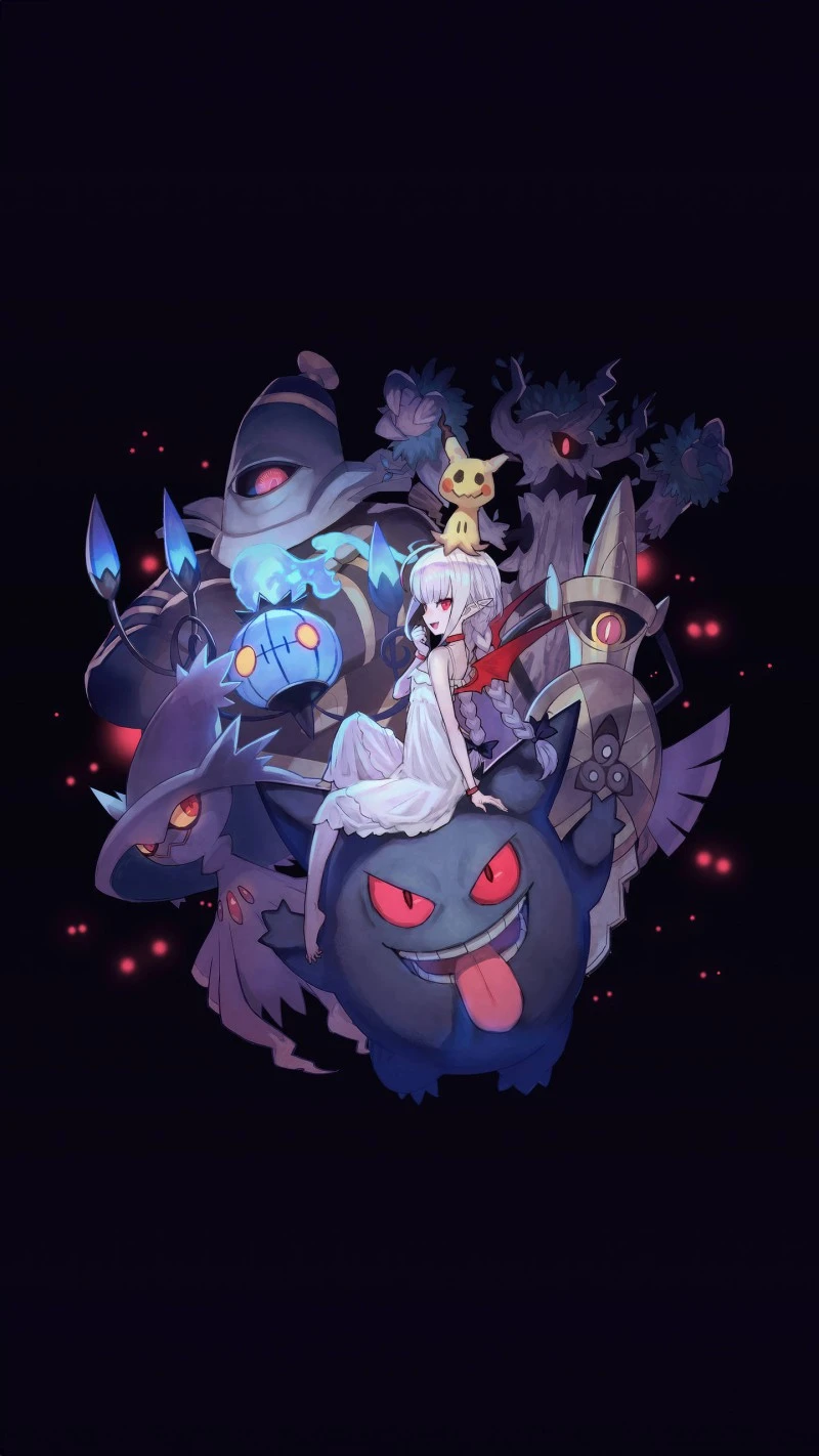 Ghost Pokémon and Anime Girl 4K Mobile Wallpaper