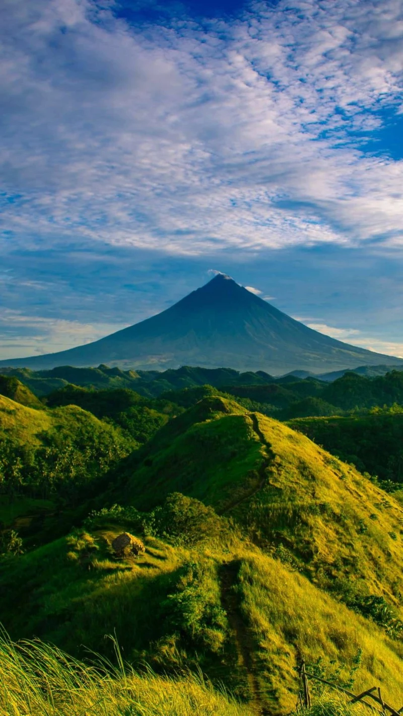 Majestic Volcano and Rolling Hills 4K Mobile Wallpaper