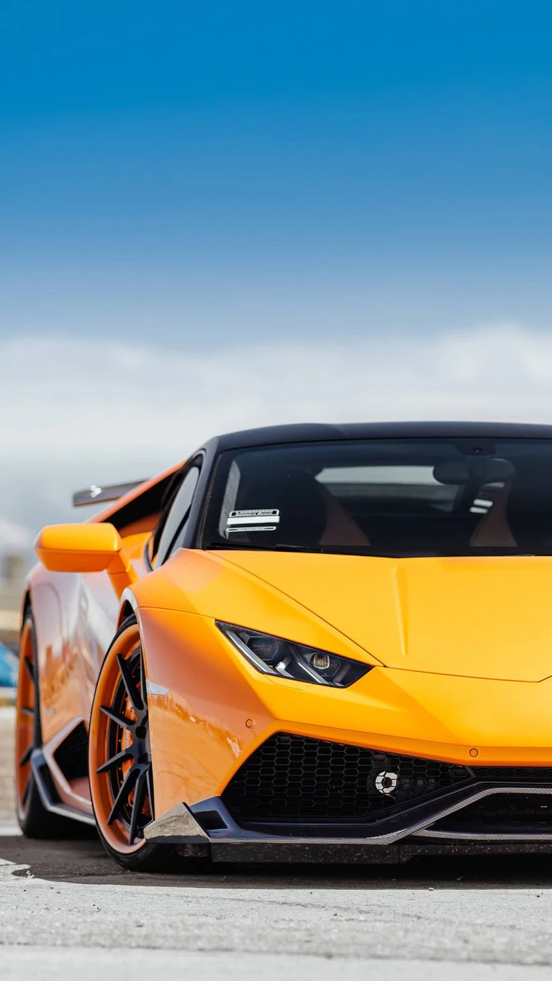 Orange Lamborghini Huracan Front View 4K Mobile Wallpaper