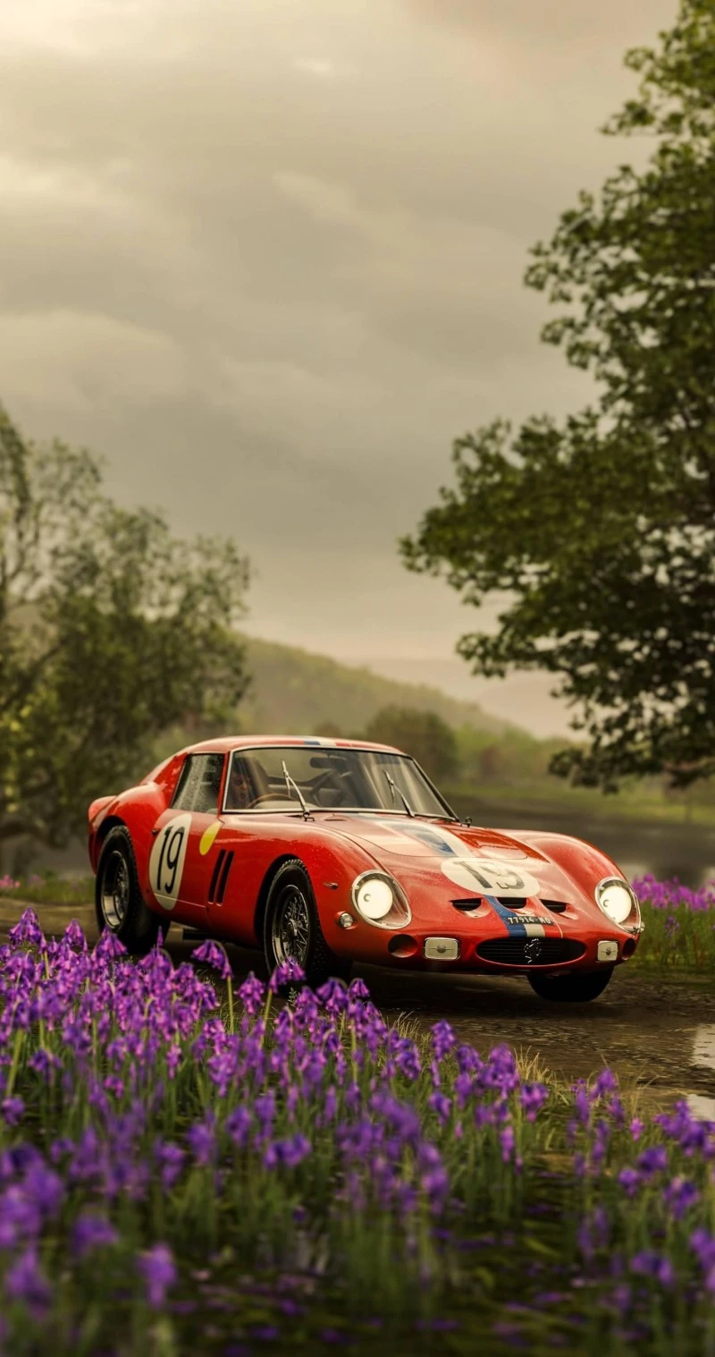 Red Ferrari 250 GTO in a Field of Flowers 4K Mobile Wallpaper