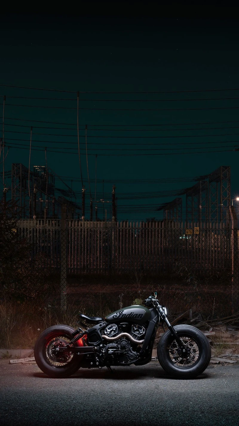 Custom Indian Motorcycle at Night 4K Mobile Wallpaper