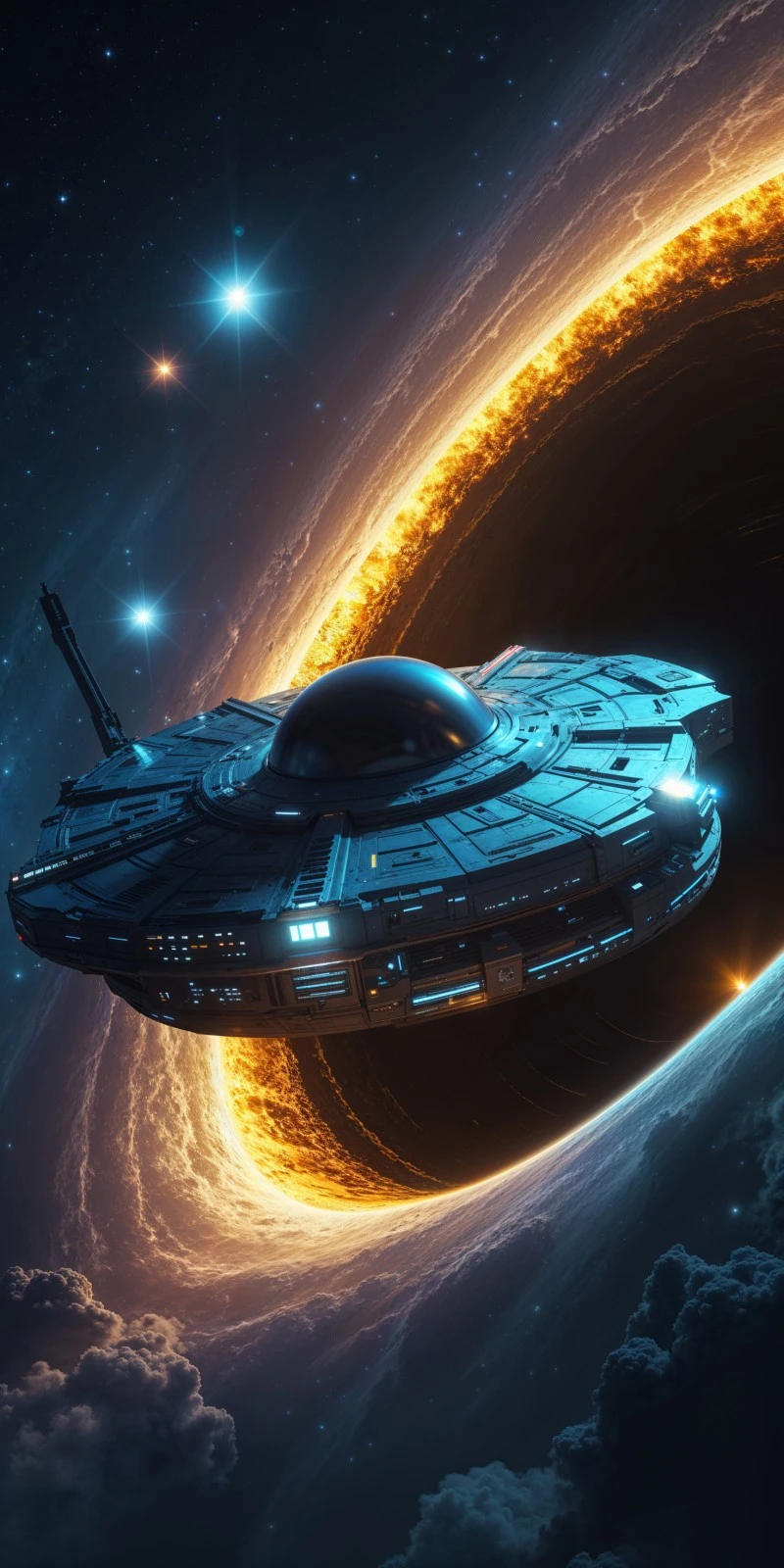 Spaceship Encountering a Fiery Nebula 4K Mobile Wallpaper