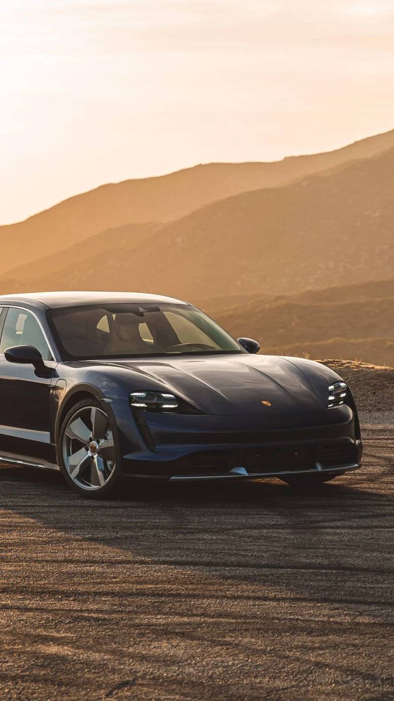 Porsche Taycan Front View at Sunset 4K Mobile Wallpaper