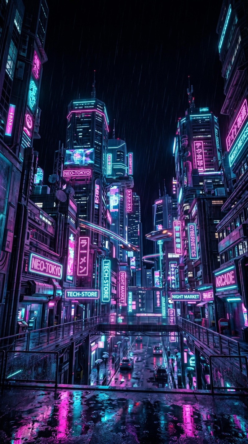 Neon Dark Cityscape Rainy Night 4K Mobile Wallpaper 4K Rain Wallpaper