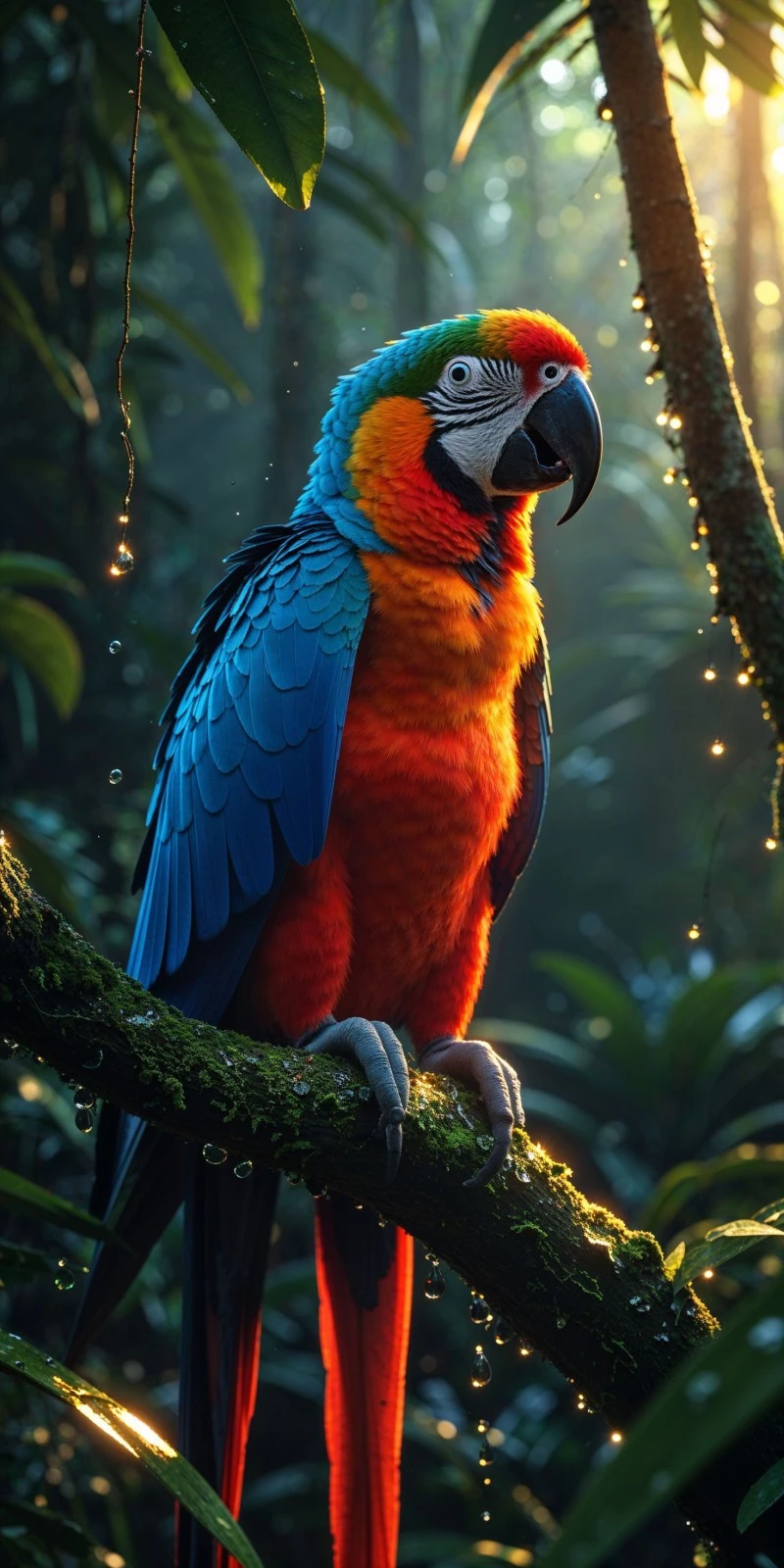 AI-Generated Macaw in Rainforest 4K Mobile Wallpaper
