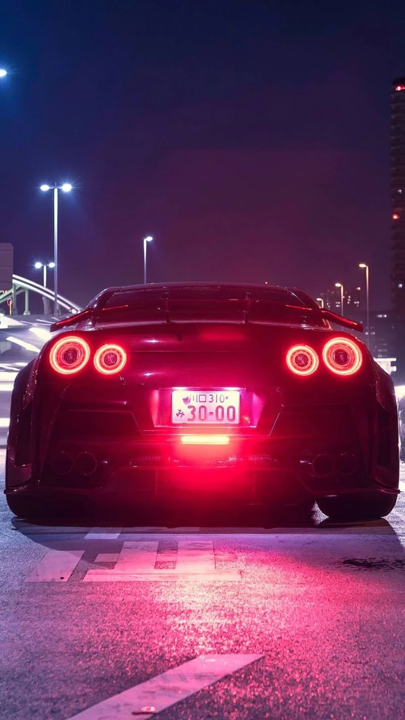 Nissan GT-R in Neon Night 4K Mobile Wallpaper