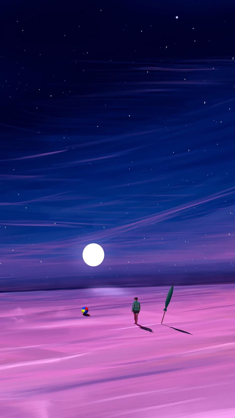 Solitary Night on the Beach 4K Mobile Wallpaper