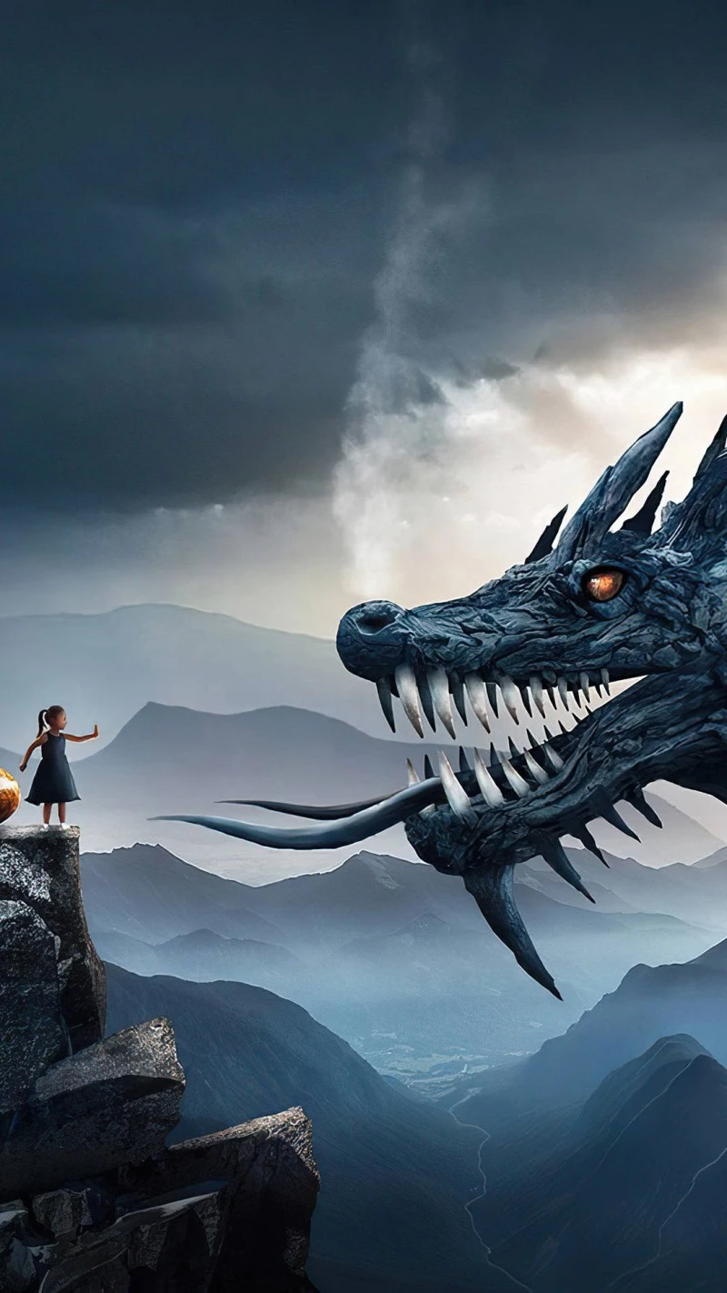Girl and the Dragon 4K Mobile Wallpaper