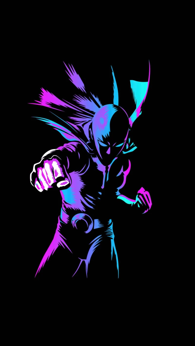 One Punch Man Neon Art 4K Mobile Wallpaper
