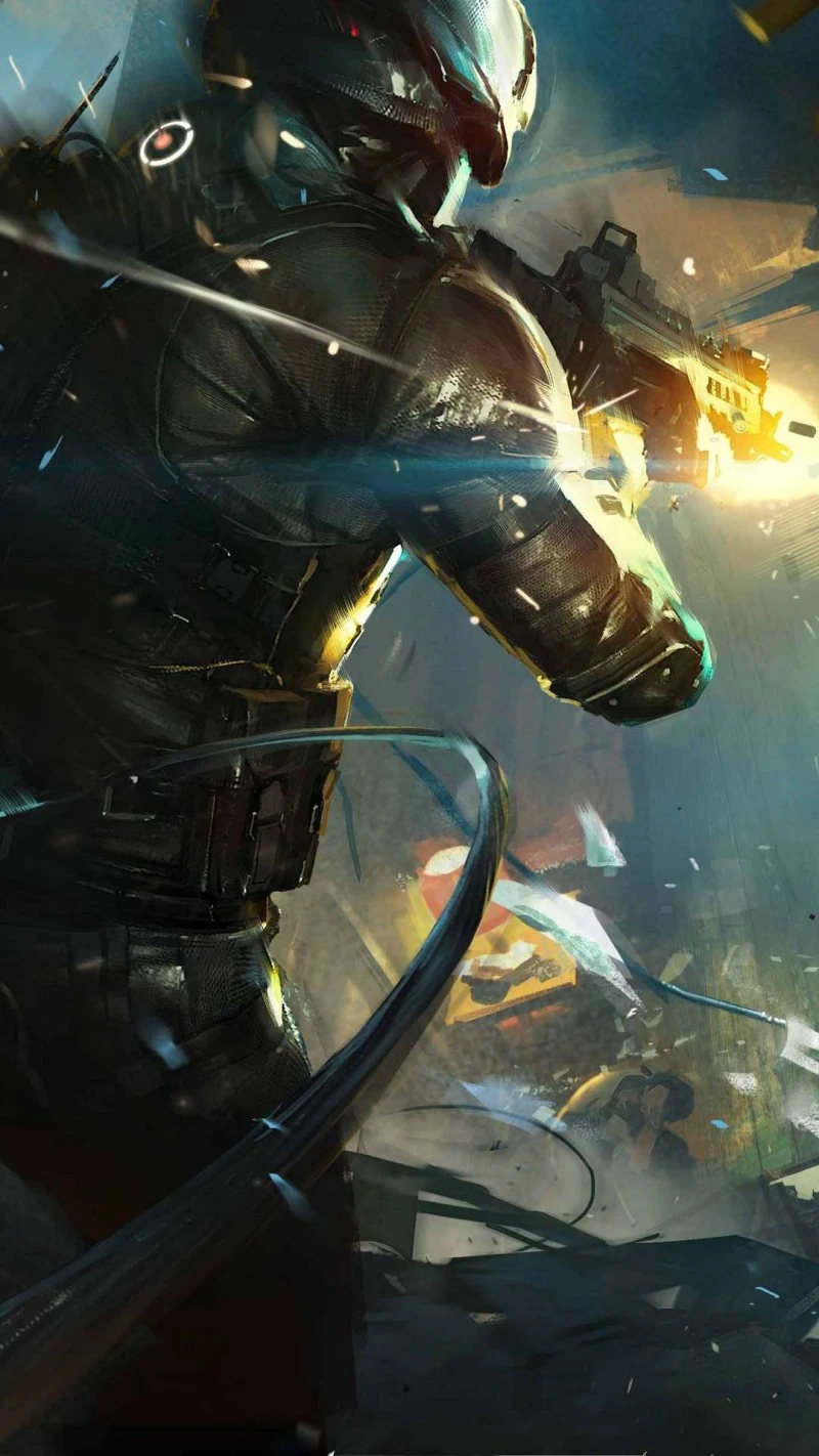 Cyberpunk Soldier in Action 4K Mobile Wallpaper