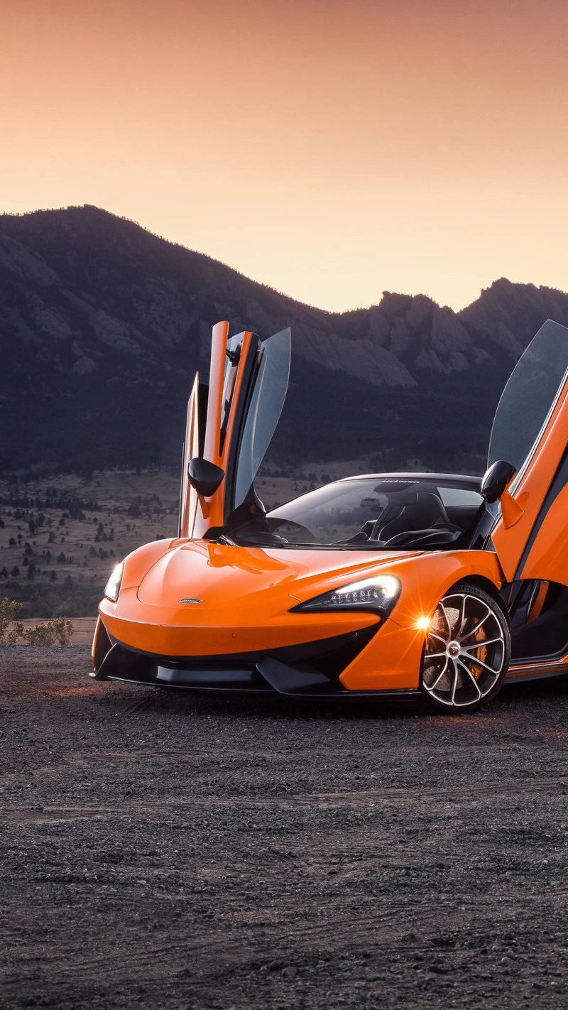 Orange McLaren 720S with Doors Open 4K Mobile Wallpaper