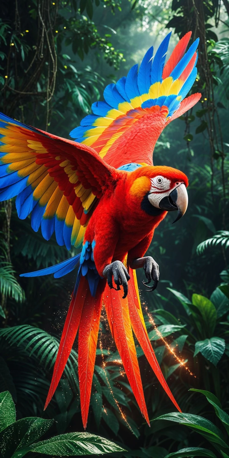 Scarlet Macaw in Flight 4K Mobile Wallpaper