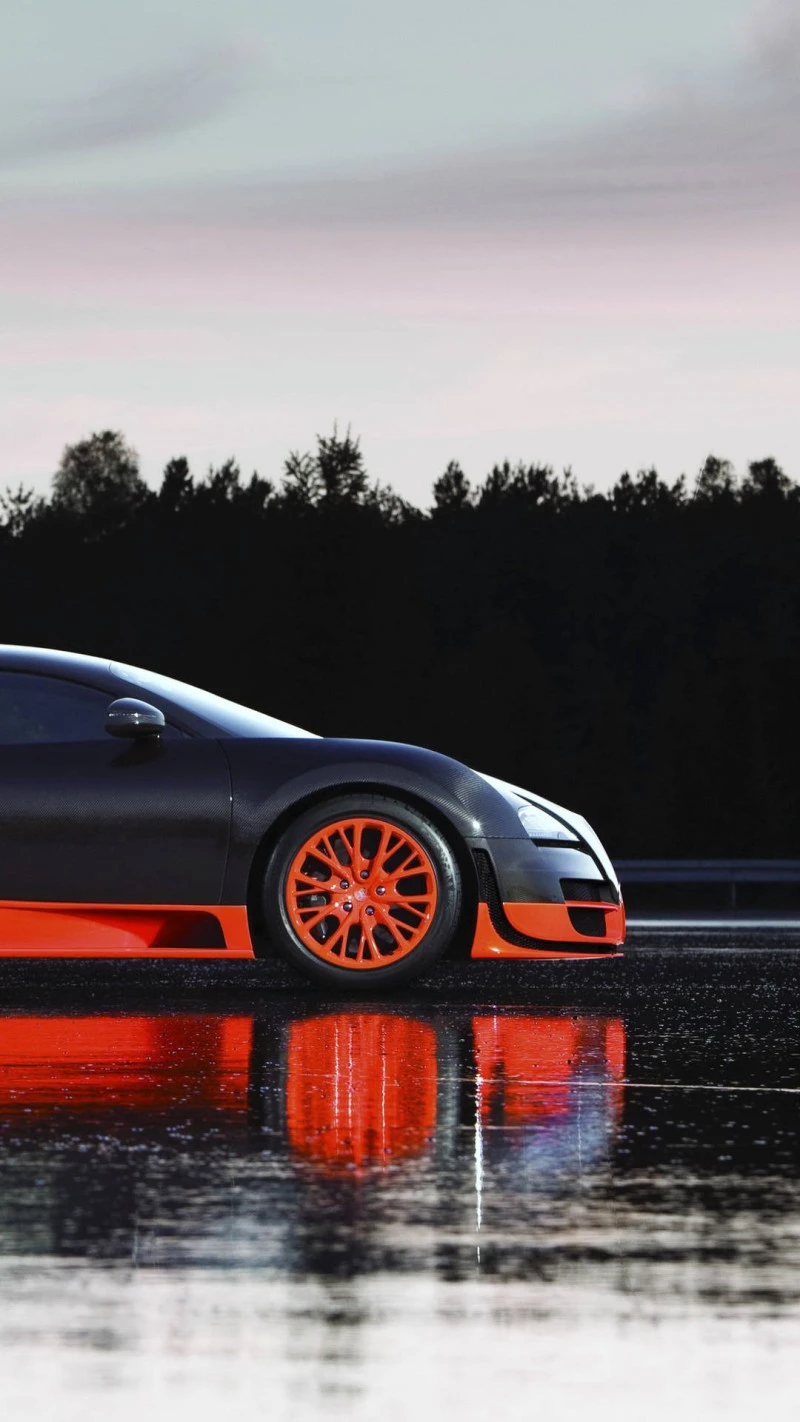 Black and Orange Bugatti Veyron Reflection 4K Mobile Wallpaper