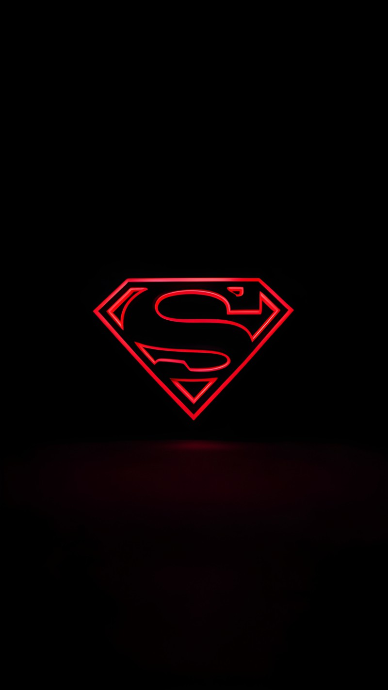 Iconic Red Neon Superman Logo on Black 4K Mobile Wallpaper
